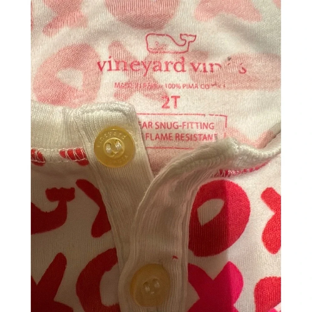 Vineyard Vines Girls 2T Pima Cotton Pajamas Pink Red Whale XOXO